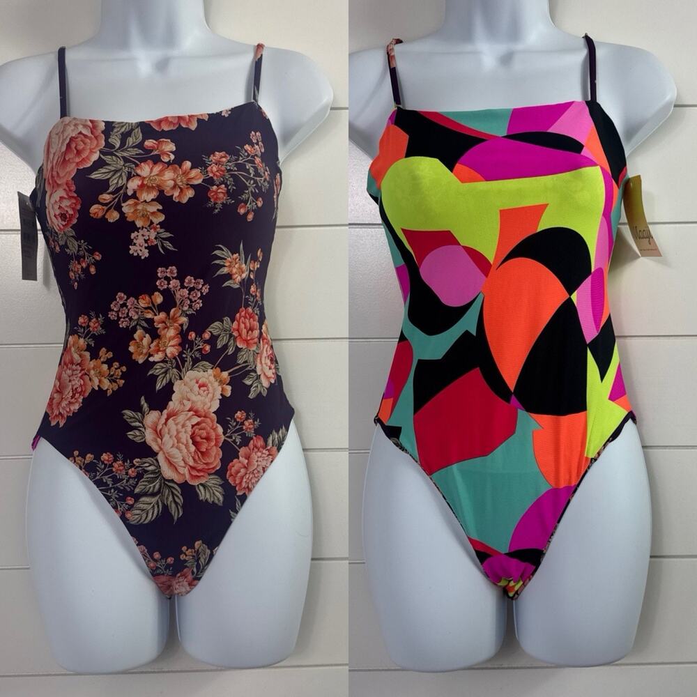 Maaji Cheeky One Piece Swimsuit Reversible Multicolor Floral Print sz M